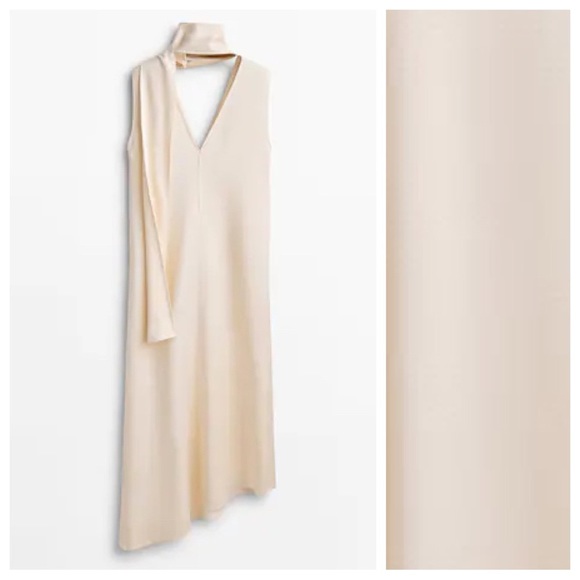 NWT. Massimo Dutti Cream Long Dress With Tie Detail. Size S. - Picture 6 of 10